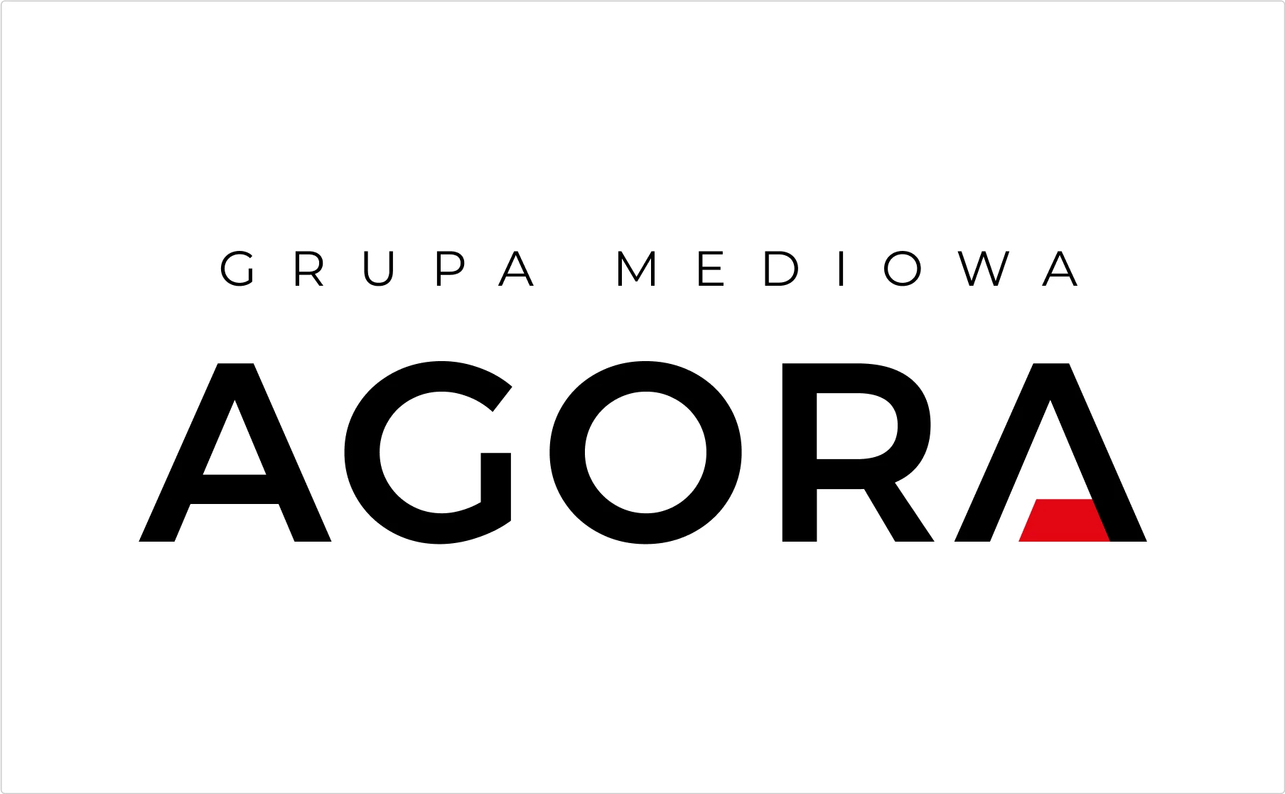 Agora media group bold typography logo in black with red accent demonstrating corporate wordmark design