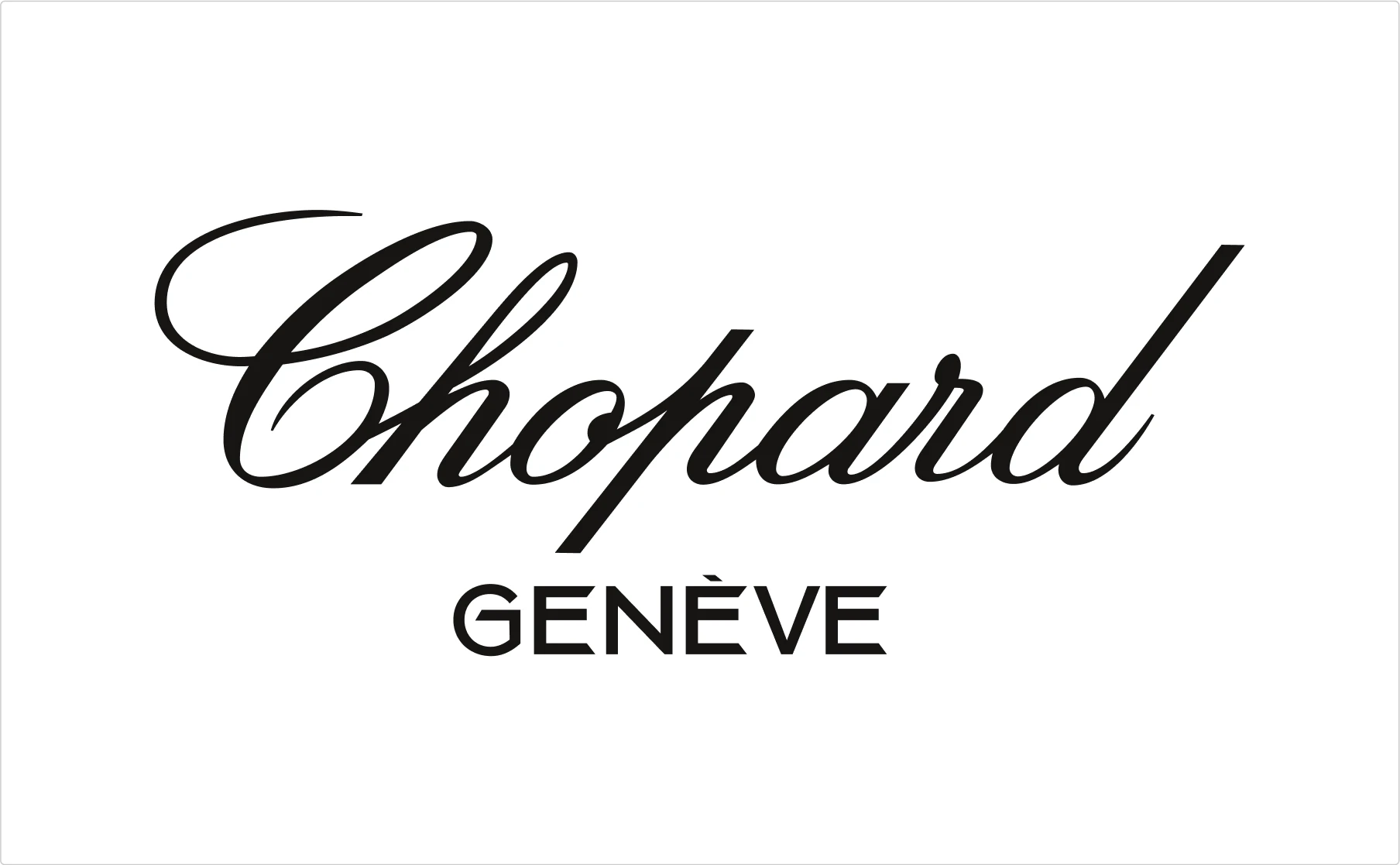 Chopard elegant script logo with "GENÈVE" in sans-serif demonstrating Swiss luxury watch typography