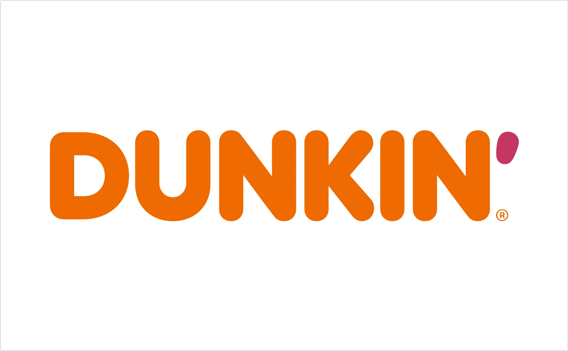 Dunkin orange bold typography with pink apostrophe accent demonstrating coffee chain brand lettering design