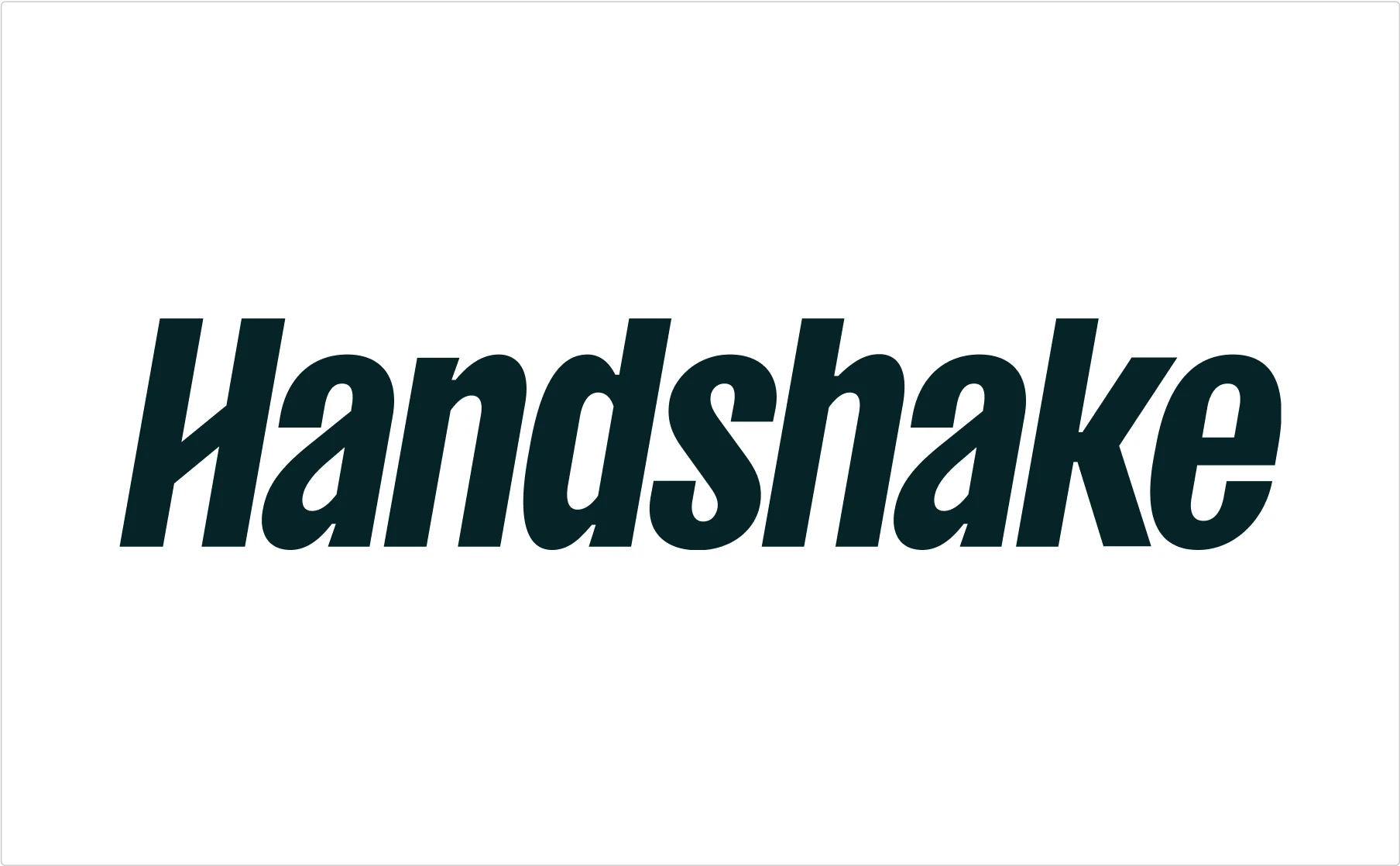Handshake typography logo in dark teal italic sans-serif font demonstrating dynamic brand typography design