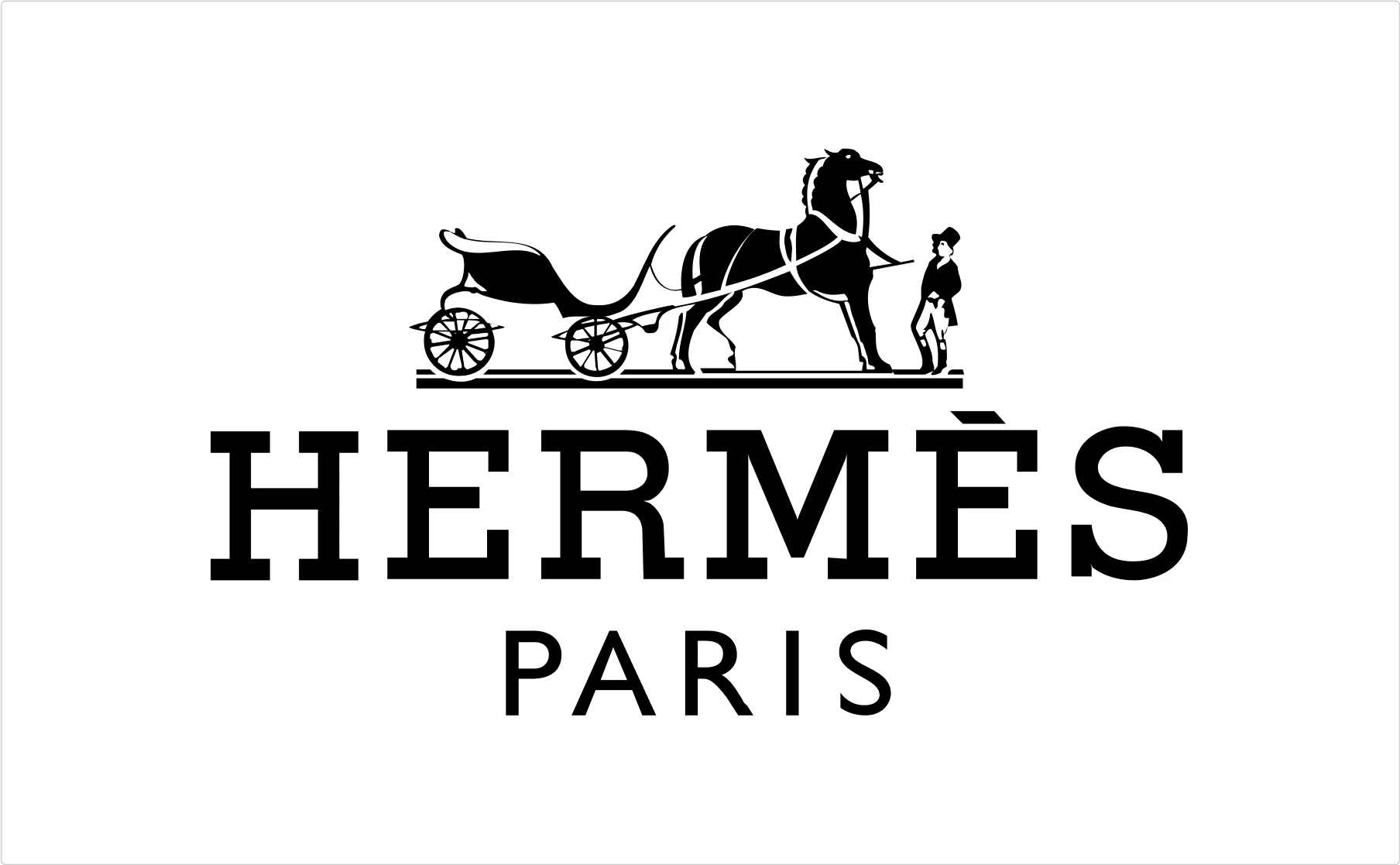 Hermès luxury typography logo in black serif font with horse carriage icon above demonstrating premium brand typography
