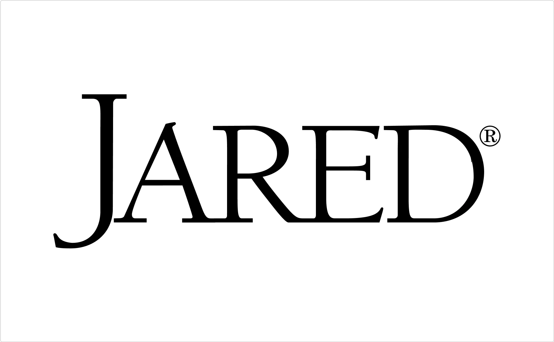 Jared jewelry brand typography logo in black serif letters demonstrating accessible luxury lettering design