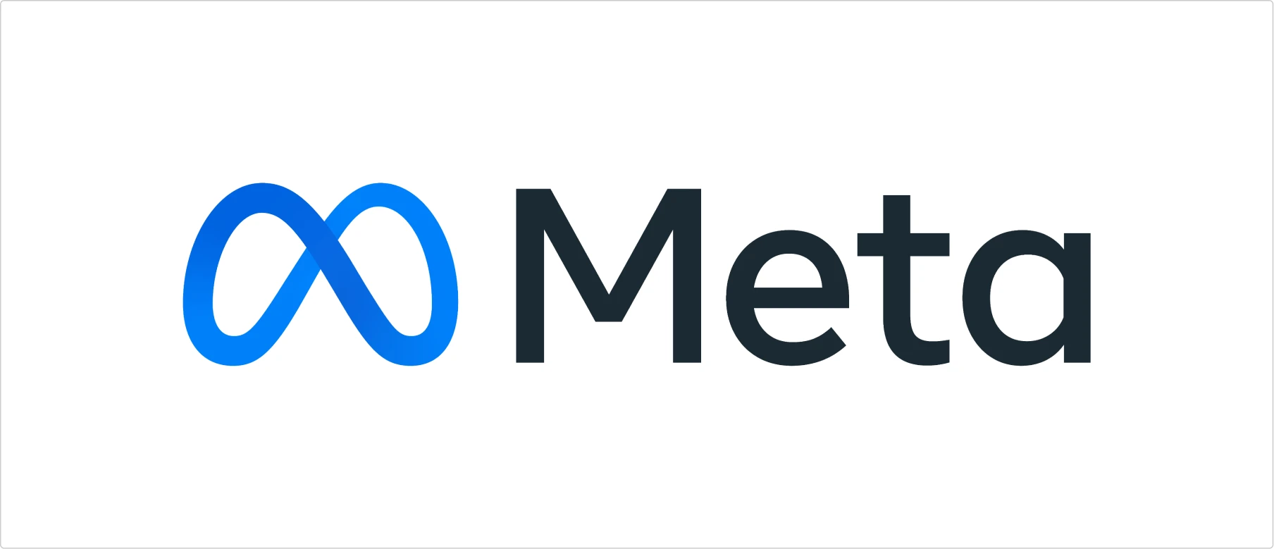 Meta logo combining blue infinity symbol with modern sans-serif typography in dark gray
