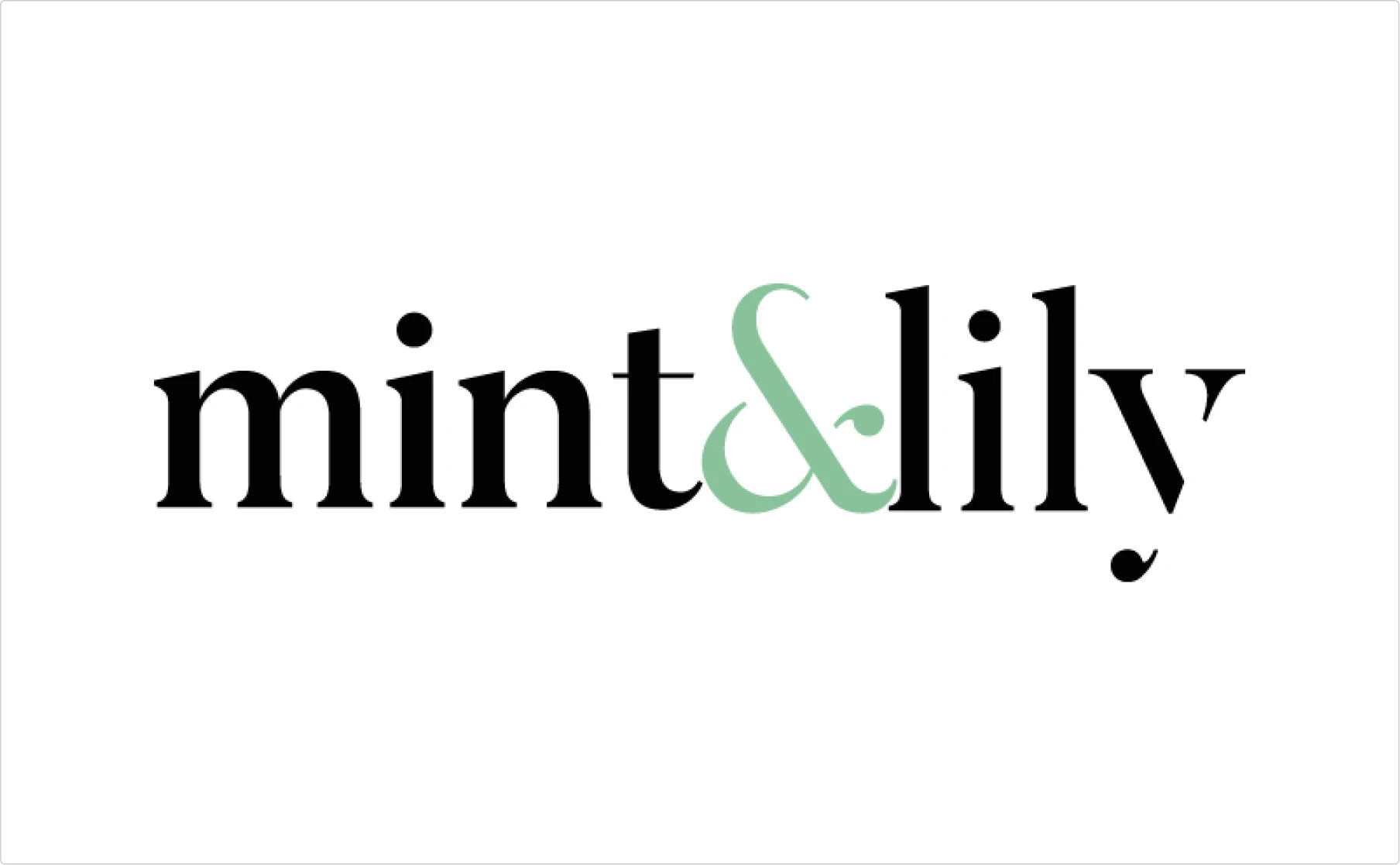 mint&lily typography logo combining serif font with green ampersand accent in elegant brand typography
