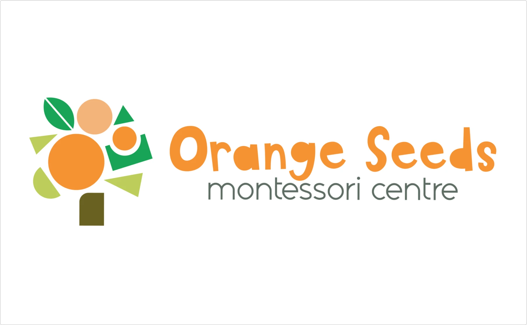 Orange Seeds Montessori centre warm typography featuring orange and green educational branding fonts