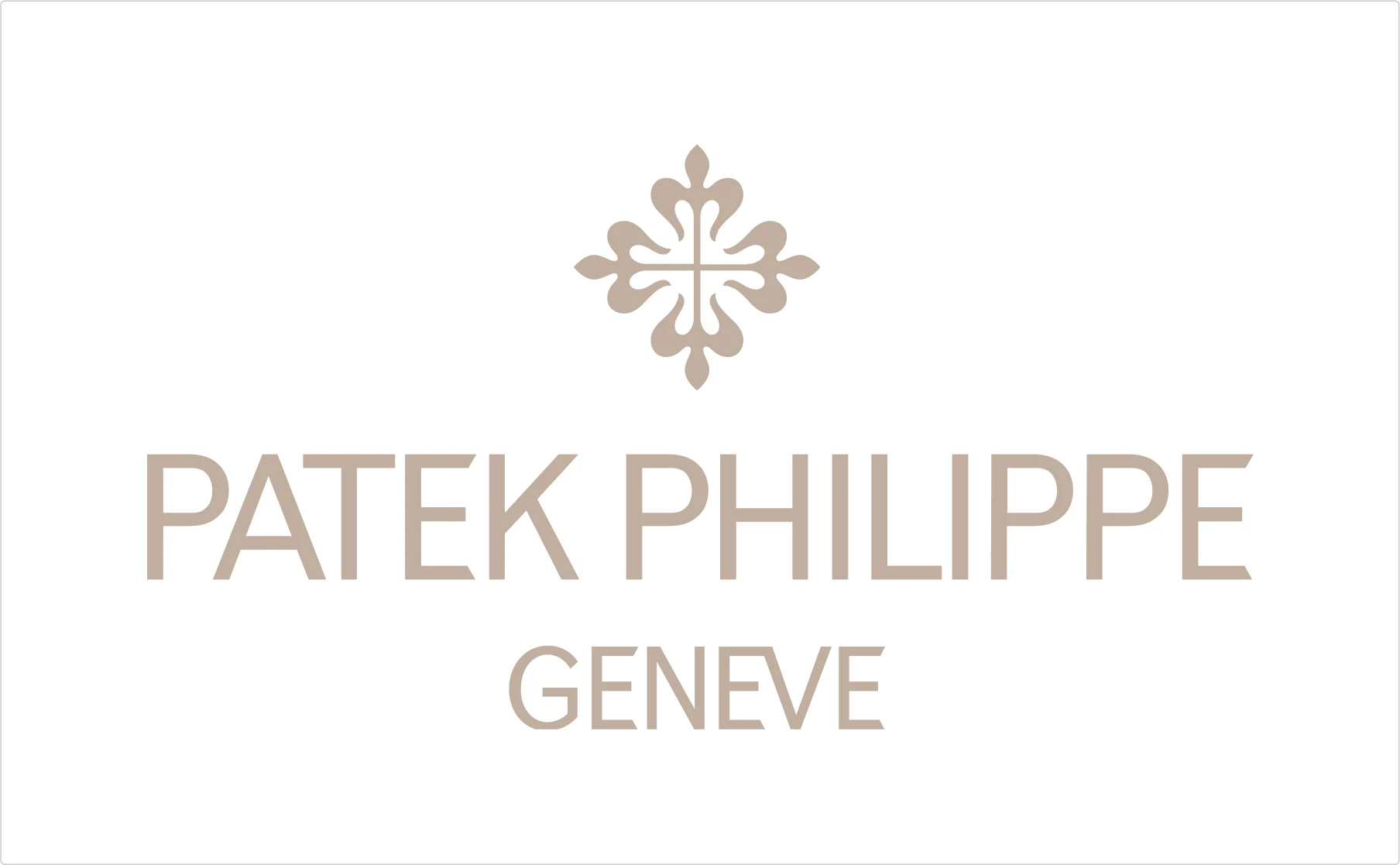 Patek Philippe luxury watch brand featuring elegant beige letterforms with ornate decorative symbol above