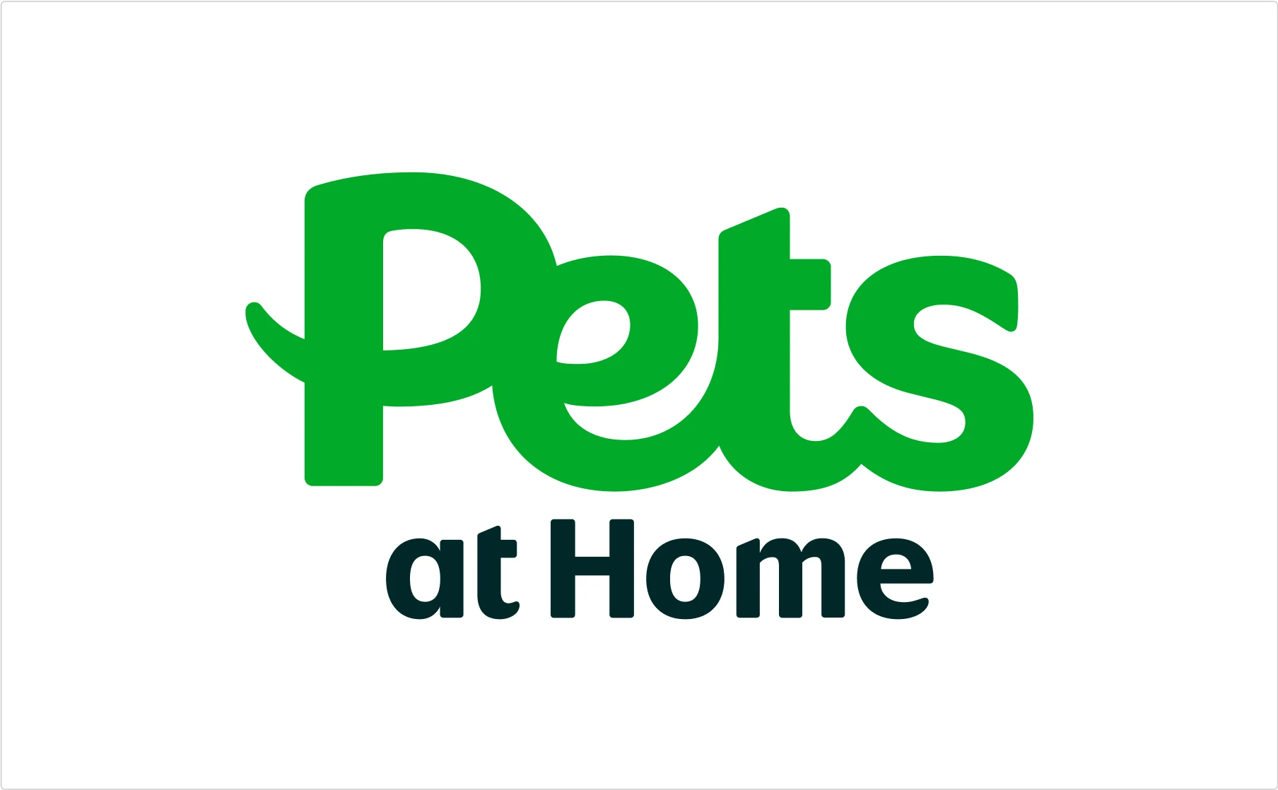 Pets at Home retail logo combining green script lettering with dark sans-serif text for pet store branding