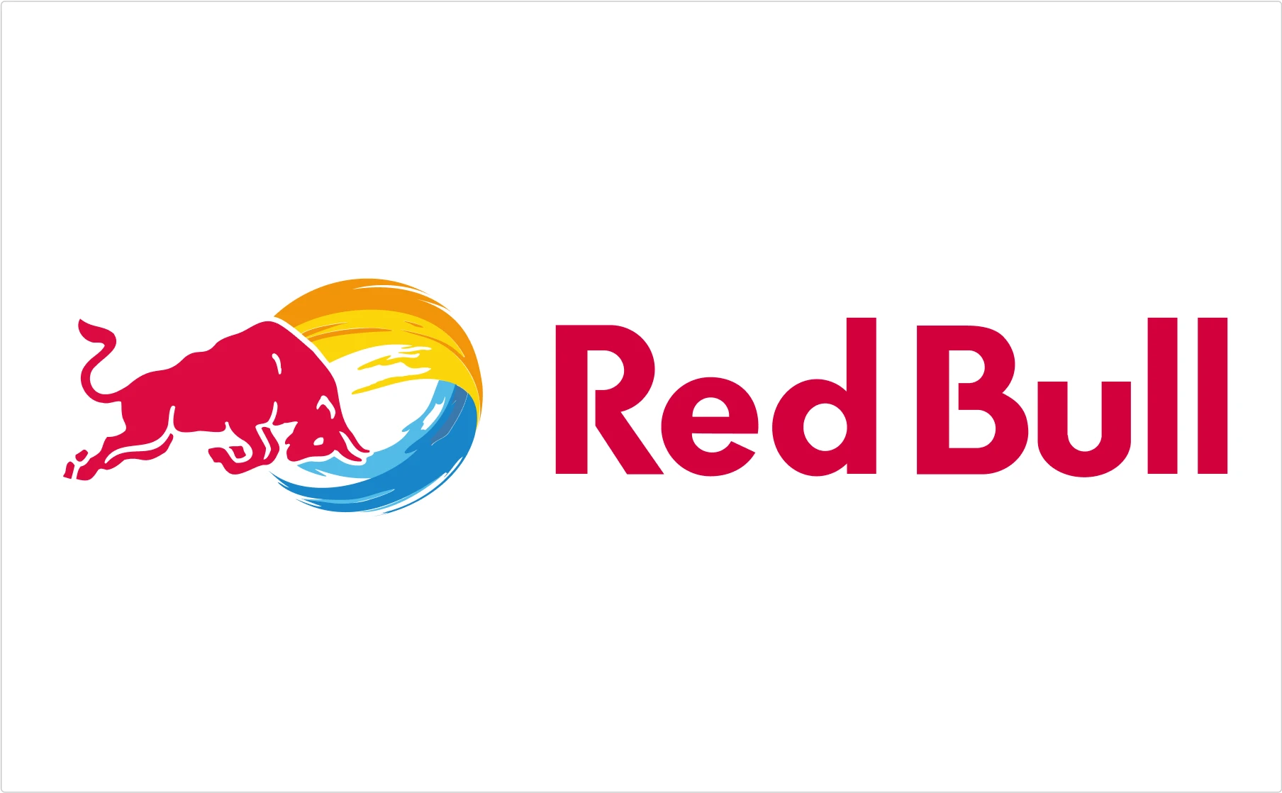 Red Bull energy drink red typography with charging bull symbol and colorful circular accent demonstrating extreme sports brand communication