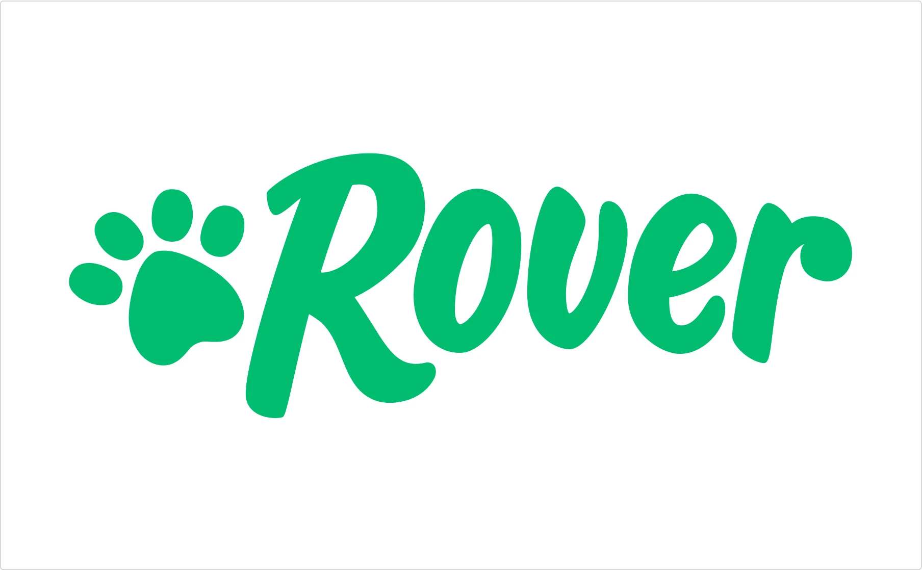 Rover pet services green script logo with integrated paw print demonstrating dog walking app typography