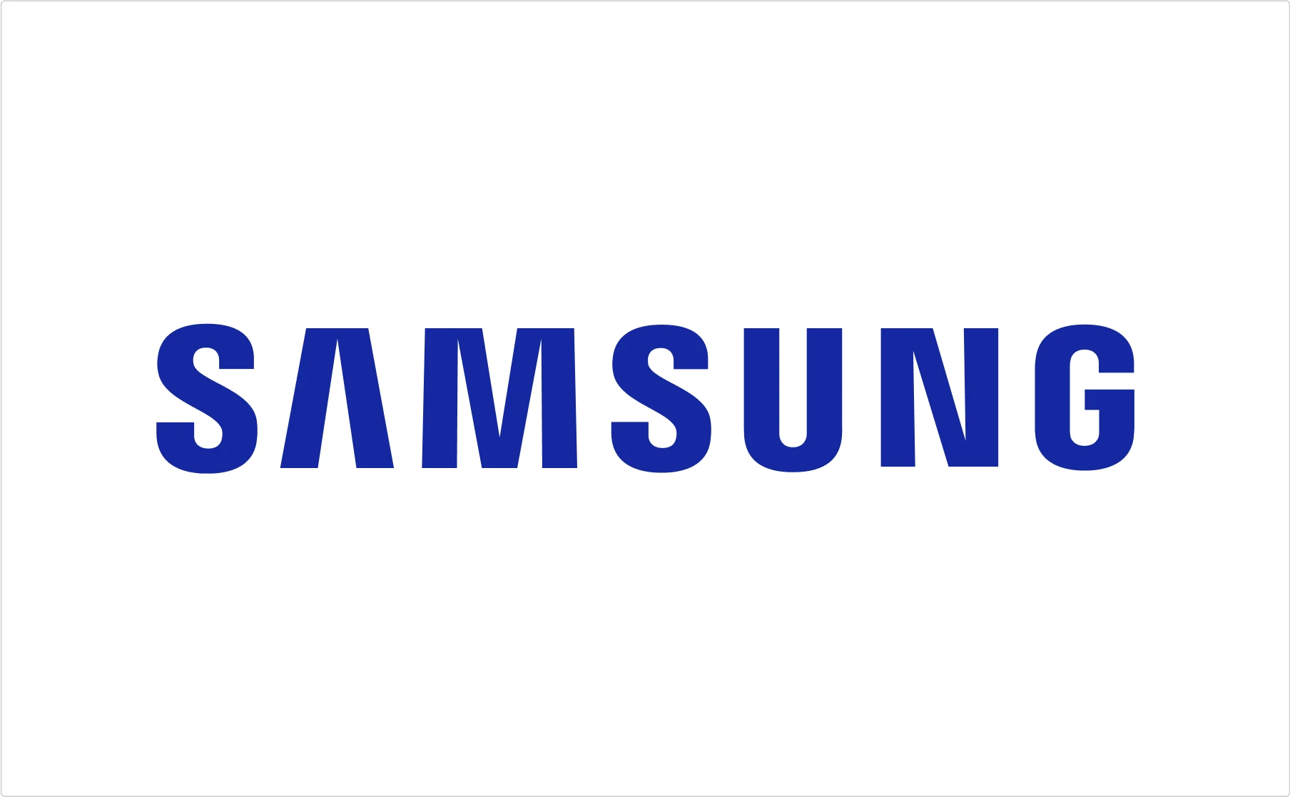 Samsung blue typography logo in bold sans-serif corporate font demonstrating traditional brand typography