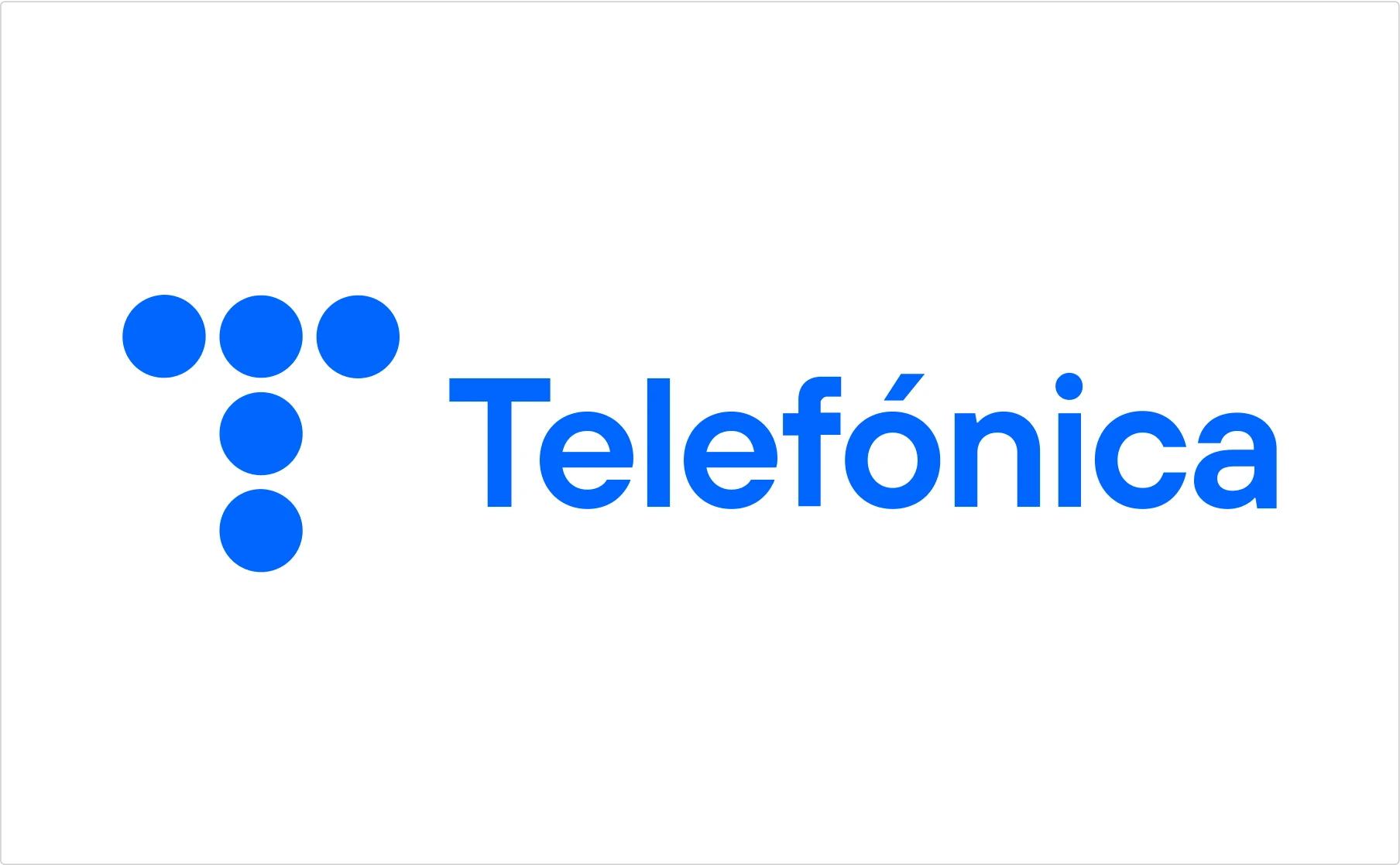 Telefónica blue typography logo with dot pattern symbol demonstrating telecommunications brand typography