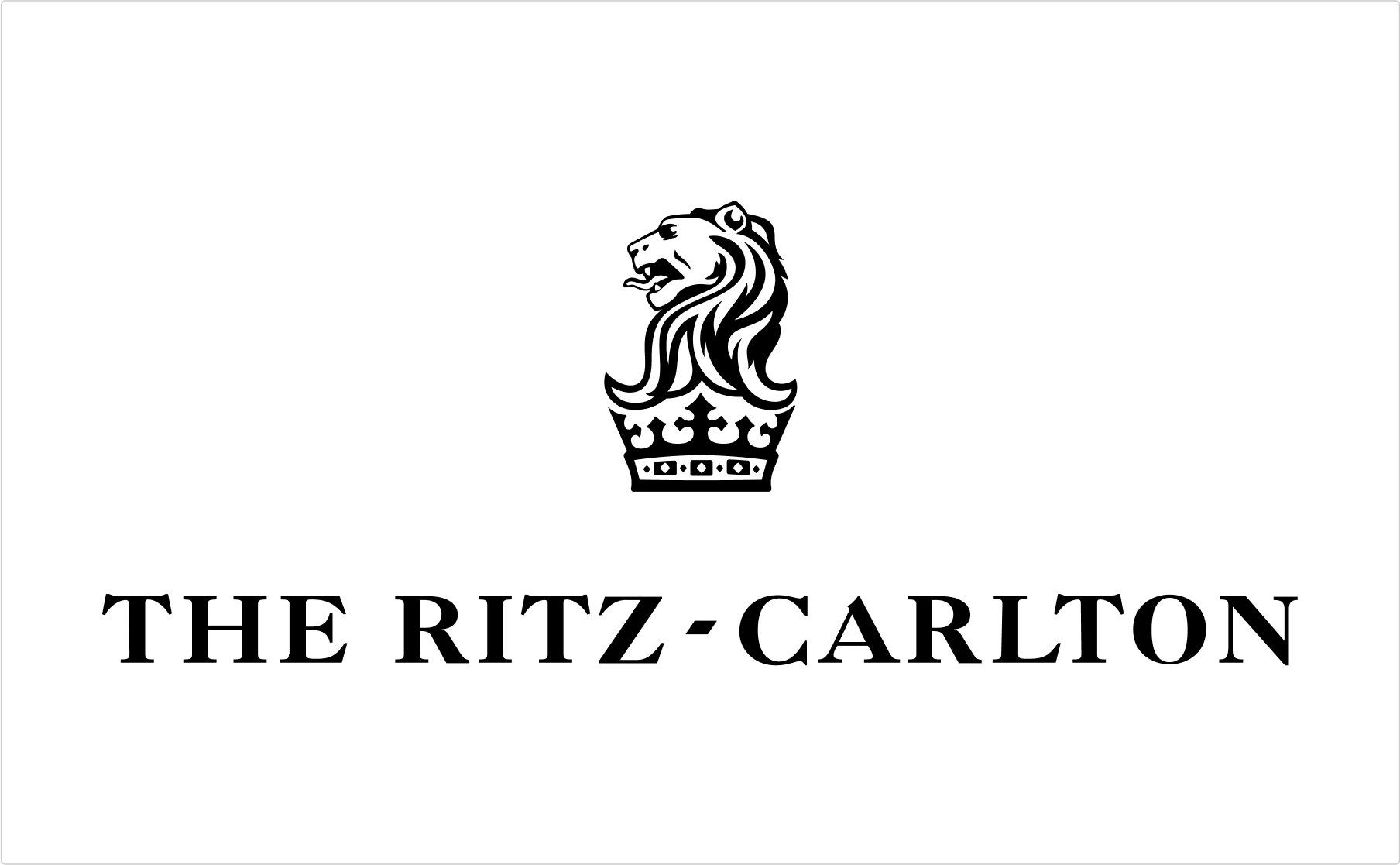 The Ritz-Carlton luxury hotel serif typography with ornate lion crown symbol demonstrating premium hospitality branding