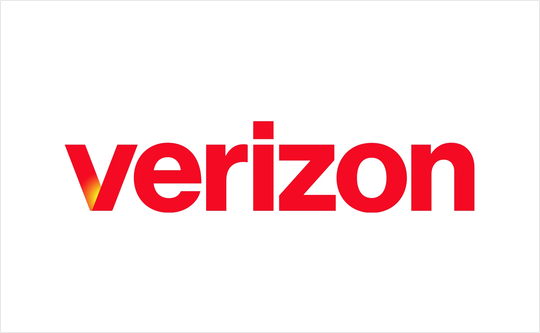 Verizon telecommunications red gradient typography with distinctive checkmark accent demonstrating telecom brand messaging