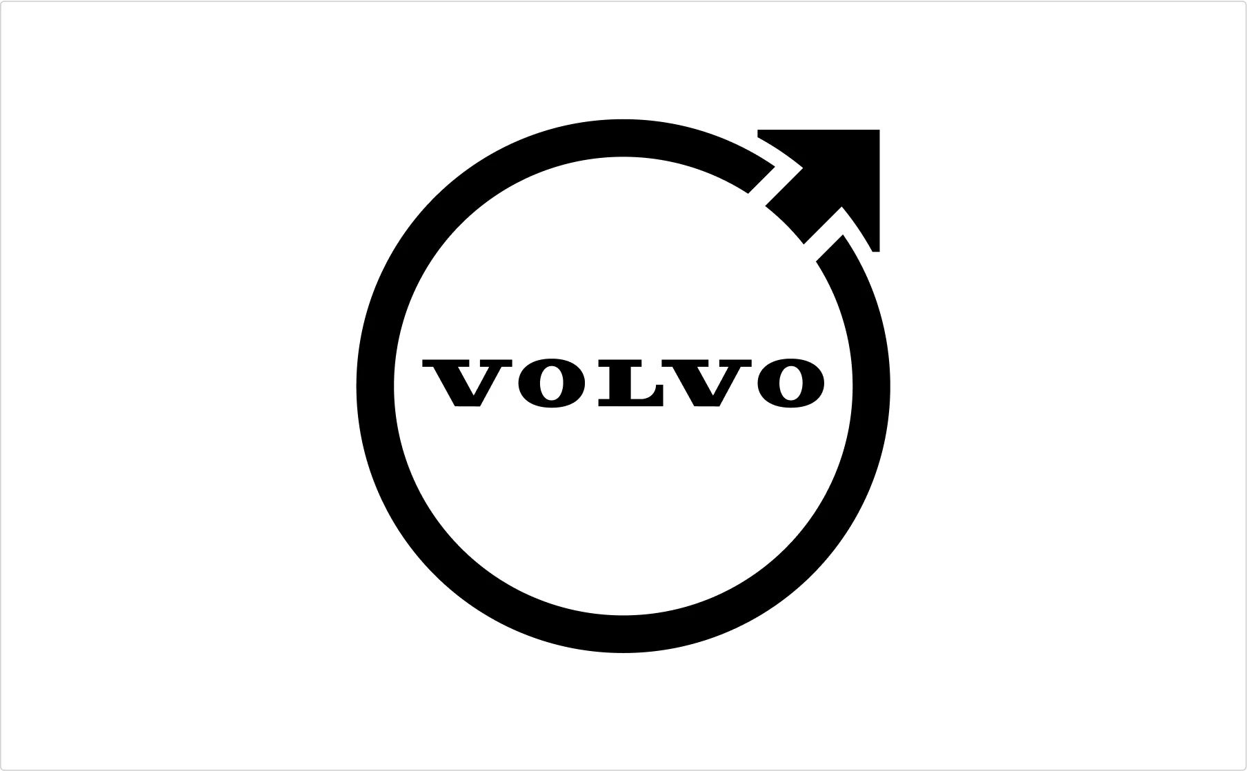 Volvo automotive logo with bold black letterforms inside circle with arrow demonstrating Swedish car brand typographic identity